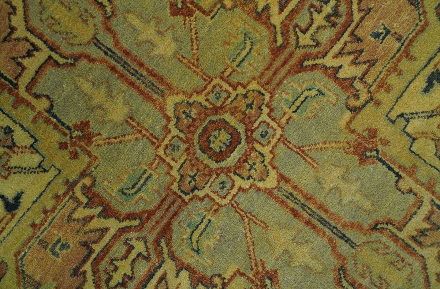 Traditional Heriz Vintage Style Fine Hand Knotted Gold, Blue and Rust Wool area Rug - The Rug Decor