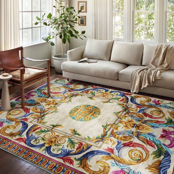 Traditional Homera Yellow Machine Washable Cotton Area Rug - The Rug Decor