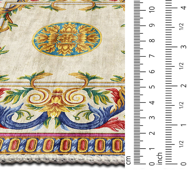 Traditional Homera Yellow Machine Washable Cotton Area Rug - The Rug Decor