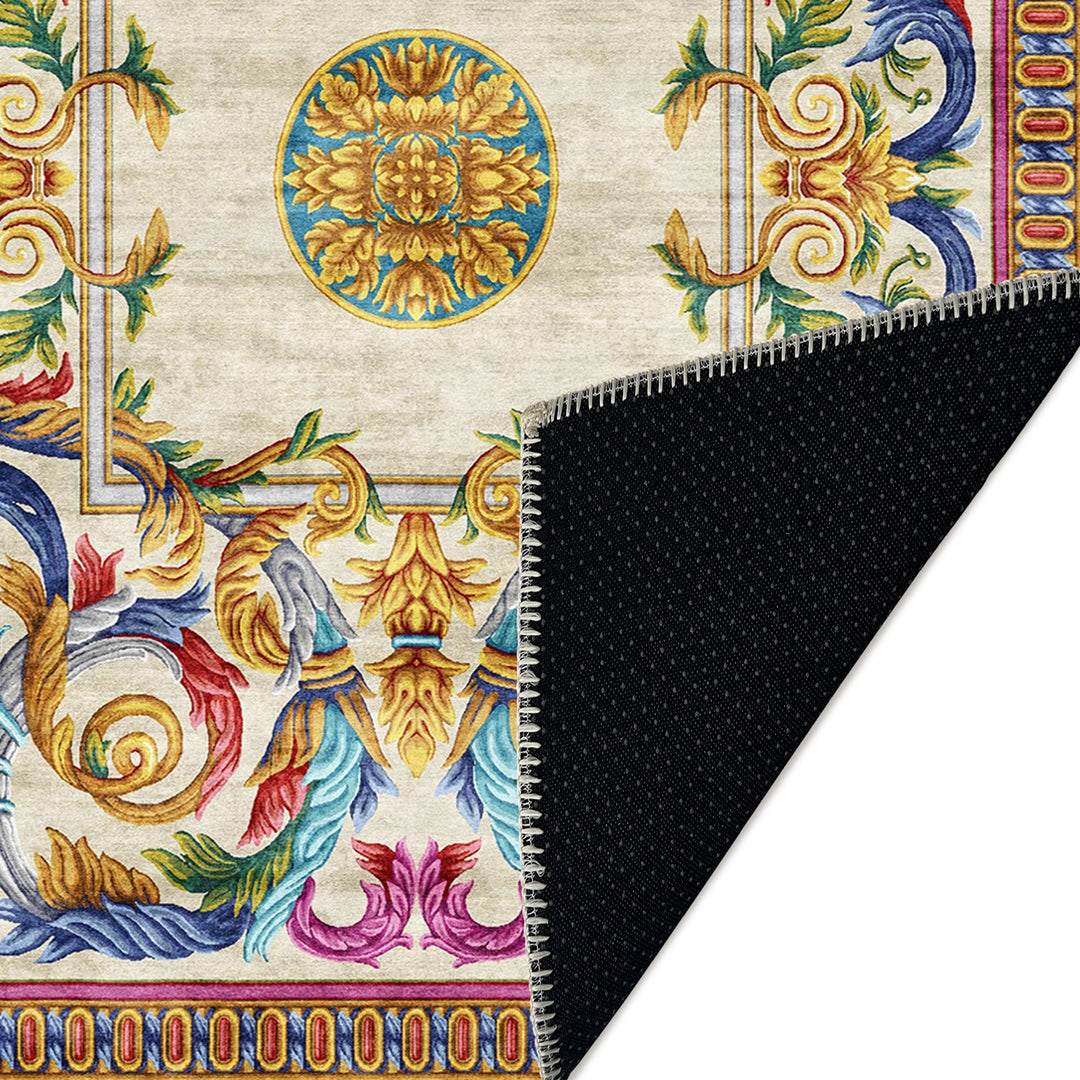 Traditional Homera Yellow Machine Washable Cotton Area Rug - The Rug Decor