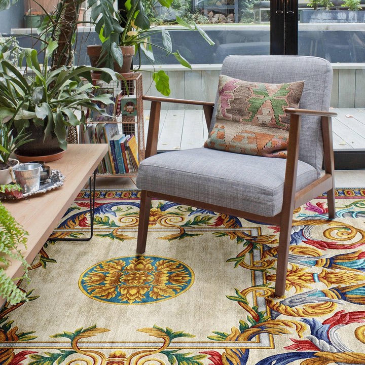 Traditional Homera Yellow Machine Washable Cotton Area Rug - The Rug Decor