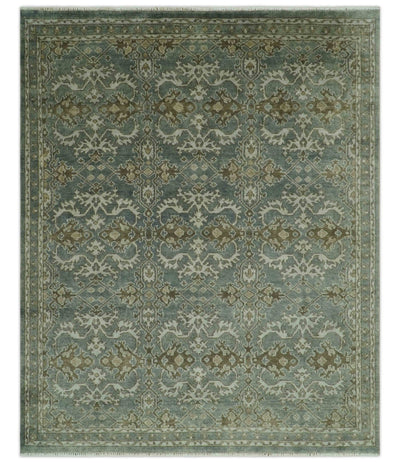 Traditional Ikat large Design Gray, Silver and Olive 8x10 Hand Knotted wool area rug - The Rug Decor