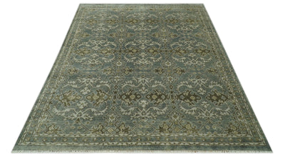 Traditional Ikat large Design Gray, Silver and Olive 8x10 Hand Knotted wool area rug - The Rug Decor