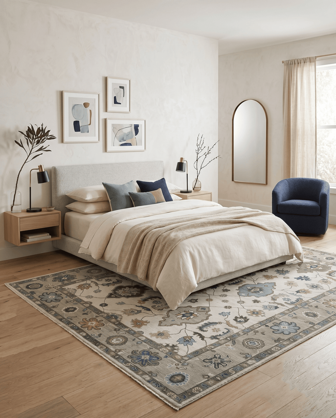 Traditional Ivory and Beige Hand Knotted Oriental Oushak Wool Area Rug - The Rug Decor