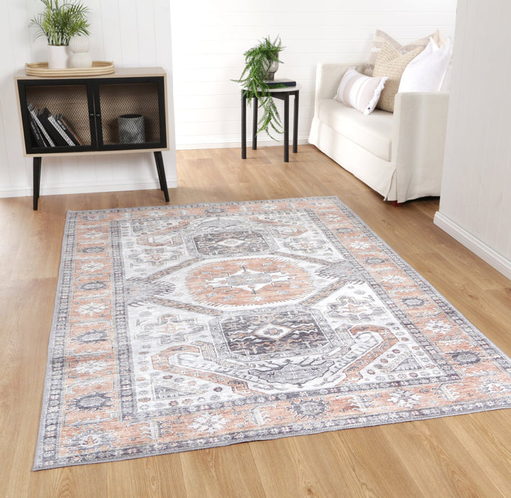Traditional Ivory And Beige Machine Washable Rug - The Rug Decor