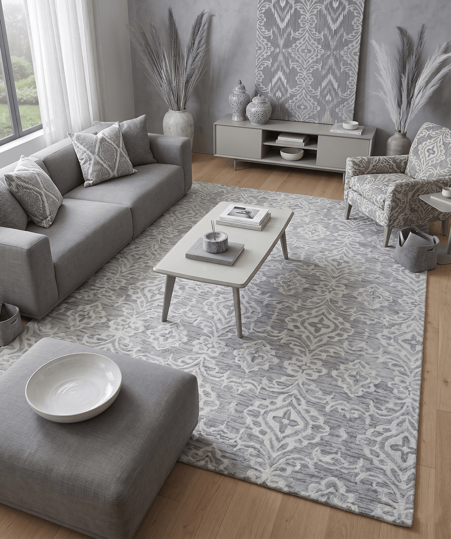 Traditional Ivory And Gray Hand Tufted Wool Area Rug - The Rug Decor