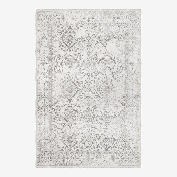 Traditional Ivory And Grey Machine Washable Cotton Area Rug - The Rug Decor