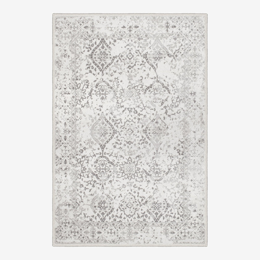 Traditional Ivory And Grey Machine Washable Cotton Area Rug - The Rug Decor