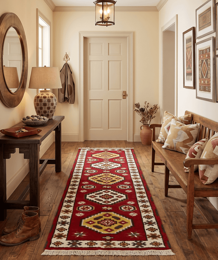 Traditional Kazak Red and Ivory Hand Knotted Wool 2x7 Area Rug - The Rug Decor