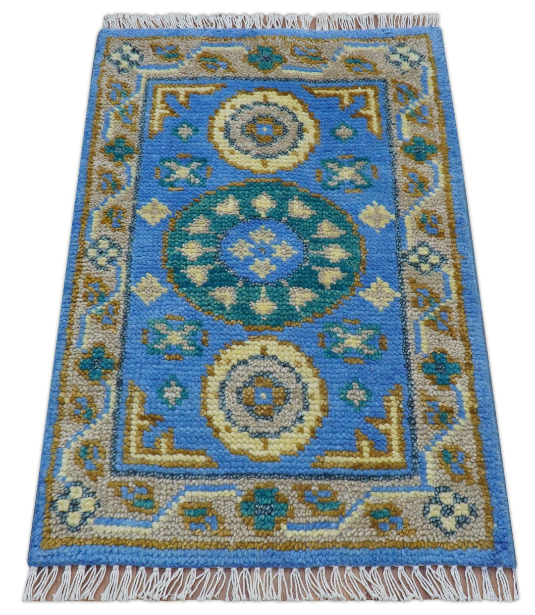 Traditional Khotan Design Blue 2x3 Wool Area Rug - The Rug Decor
