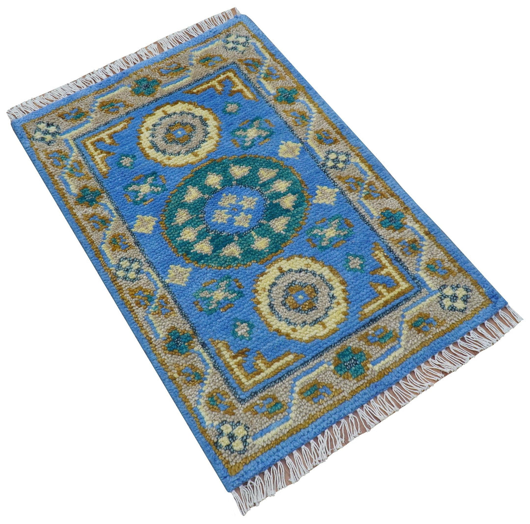 Traditional Khotan Design Blue 2x3 Wool Area Rug - The Rug Decor