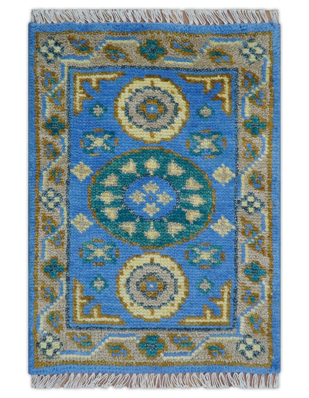 Traditional Khotan Design Blue 2x3 Wool Area Rug - The Rug Decor