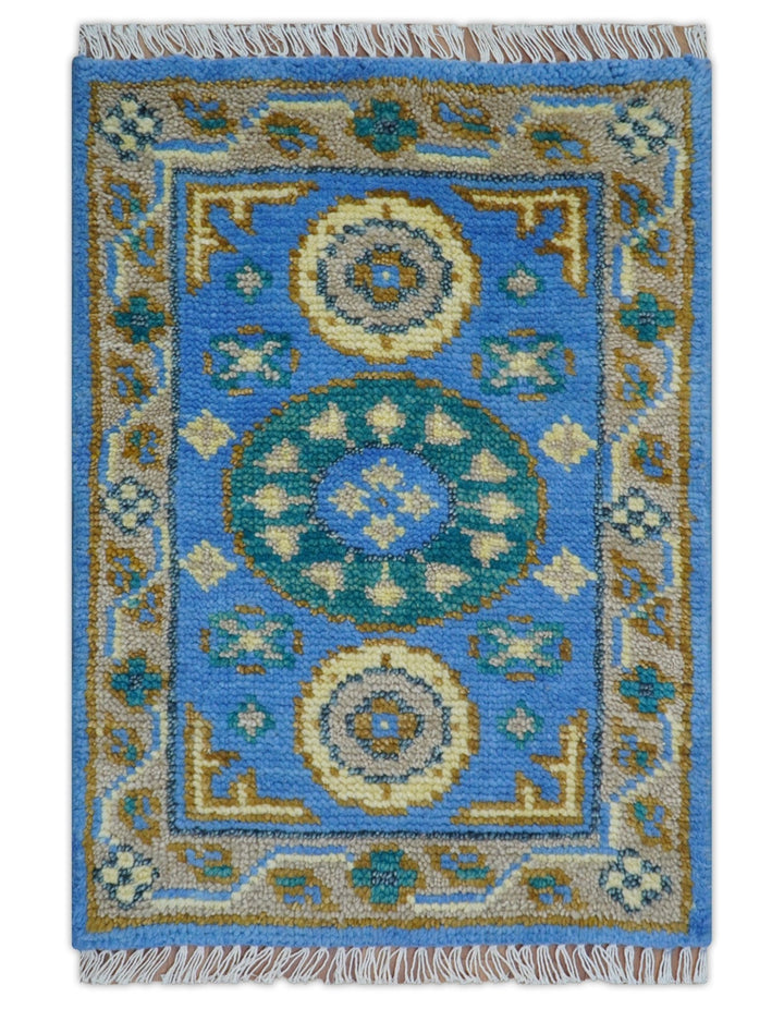 Traditional Khotan Design Blue 2x3 Wool Area Rug - The Rug Decor