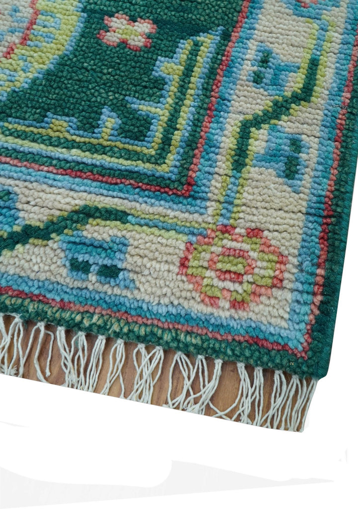 Traditional Khotan Design Teal 3x5 Hand knotted Wool Area Rug - The Rug Decor