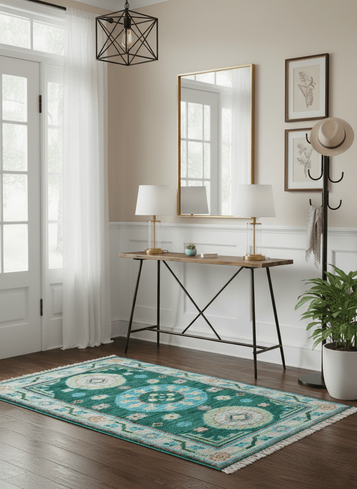 Traditional Khotan Design Teal 3x5 Hand knotted Wool Area Rug - The Rug Decor