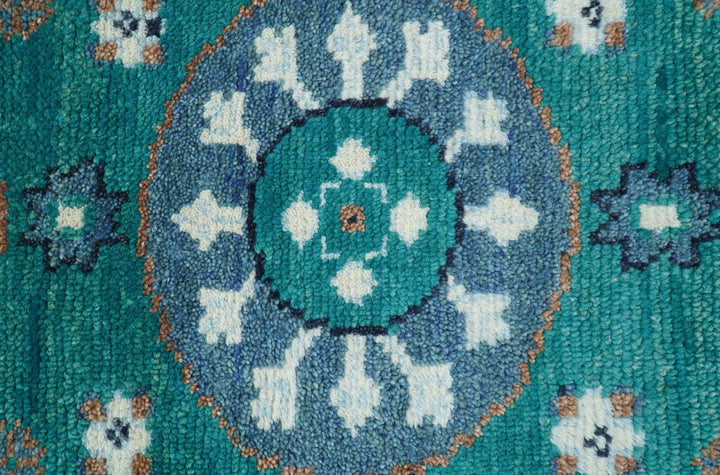Traditional Khotan Design Teal And Beige Hand knotted 4x6 Wool Area Rug - The Rug Decor