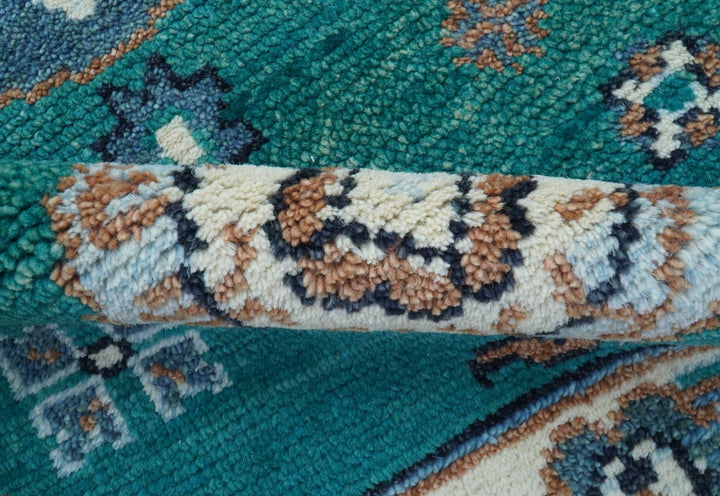 Traditional Khotan Design Teal And Beige Hand knotted 4x6 Wool Area Rug - The Rug Decor