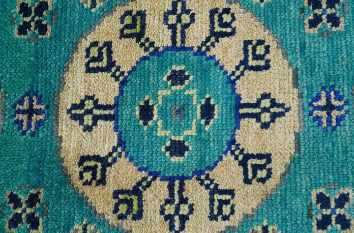 Traditional Khotan Design Teal Hand knotted 3x6 Wool Area Rug - The Rug Decor