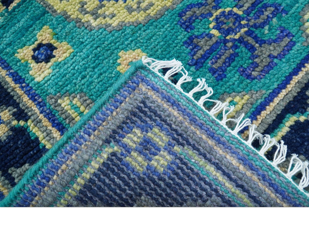 Traditional Khotan Design Teal Hand knotted 3x6 Wool Area Rug - The Rug Decor