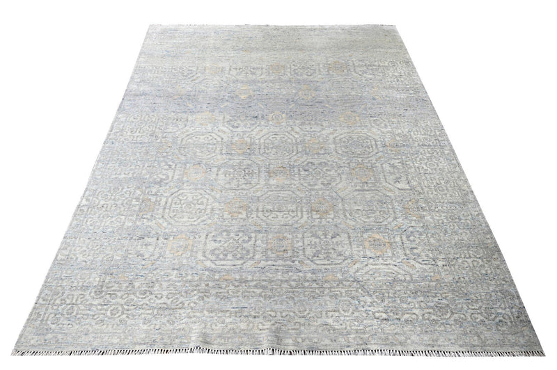 Traditional Kilim Design Ivory, Gray and Beige Hand Knotted 8x10 Wool Area Rug - The Rug Decor