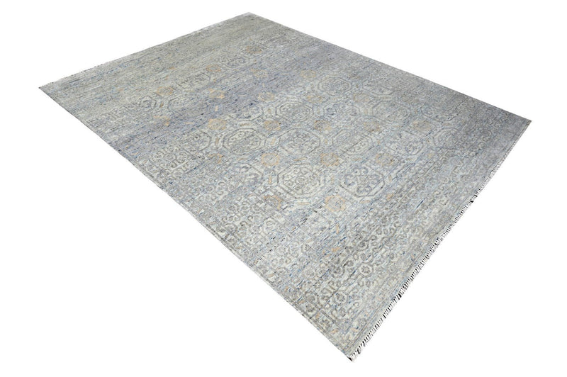 Traditional Kilim Design Ivory, Gray and Beige Hand Knotted 8x10 Wool Area Rug - The Rug Decor