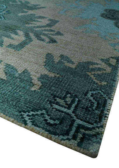 Traditional Large Design 5x8 Beige, Teal and Aqua Hand knotted wool area rug - The Rug Decor