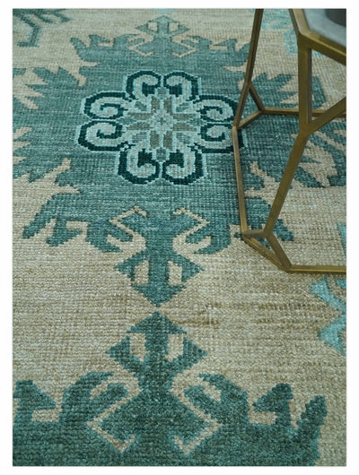 Traditional Large Design 5x8 Beige, Teal and Aqua Hand knotted wool area rug - The Rug Decor