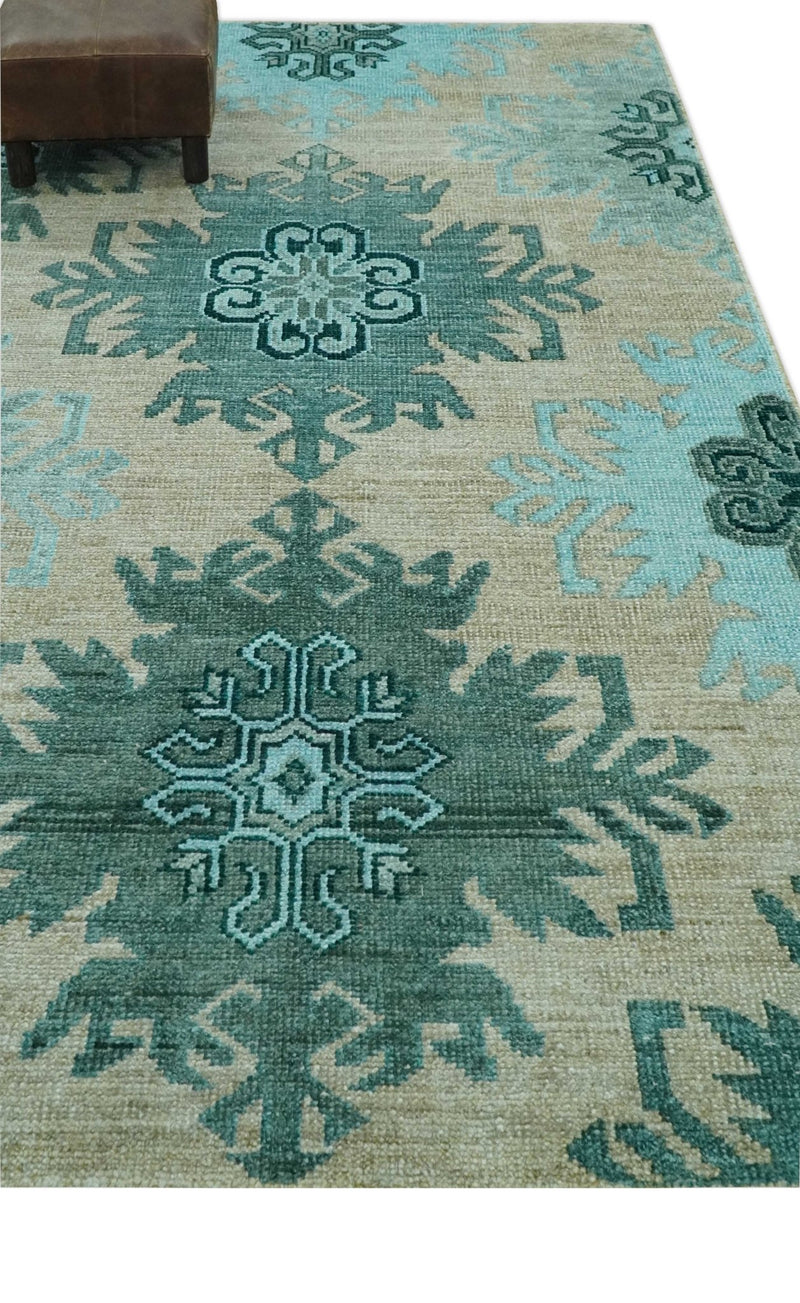 Traditional Large Design 5x8 Beige, Teal and Aqua Hand knotted wool area rug - The Rug Decor