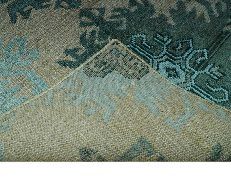 Traditional Large Design 5x8 Beige, Teal and Aqua Hand knotted wool area rug - The Rug Decor