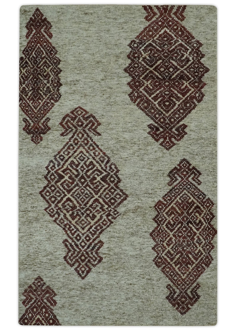 Traditional Large design 5x8 Olive, Silver and Brown Hand knotted wool area rug - The Rug Decor