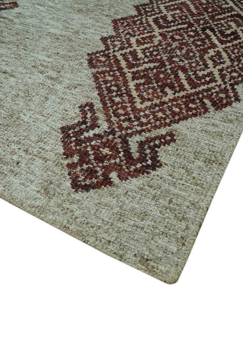 Traditional Large design 5x8 Olive, Silver and Brown Hand knotted wool area rug - The Rug Decor