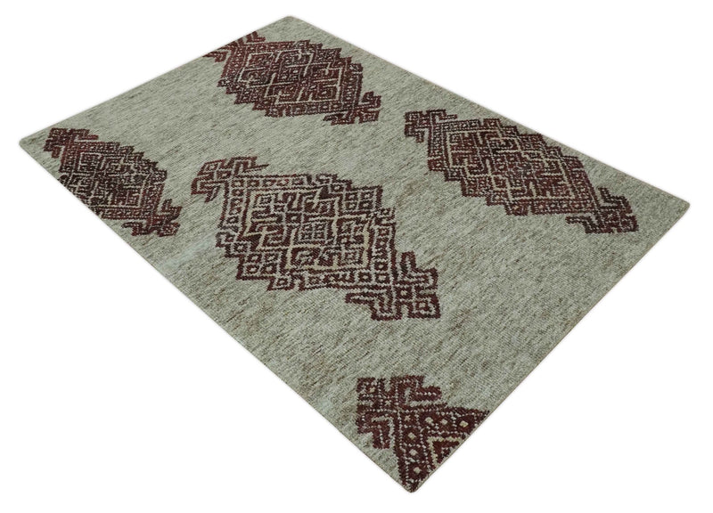 Traditional Large design 5x8 Olive, Silver and Brown Hand knotted wool area rug - The Rug Decor