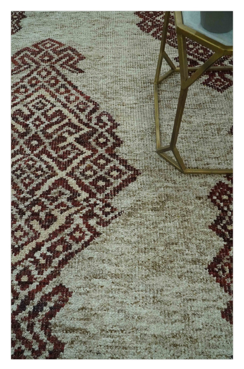 Traditional Large design 5x8 Olive, Silver and Brown Hand knotted wool area rug - The Rug Decor