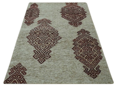 Traditional Large design 5x8 Olive, Silver and Brown Hand knotted wool area rug - The Rug Decor