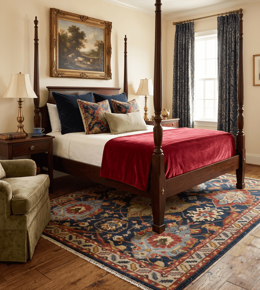 Traditional Large Design Blue, Rust and Gold Hand Knotted Multi Size wool Area Rug - The Rug Decor