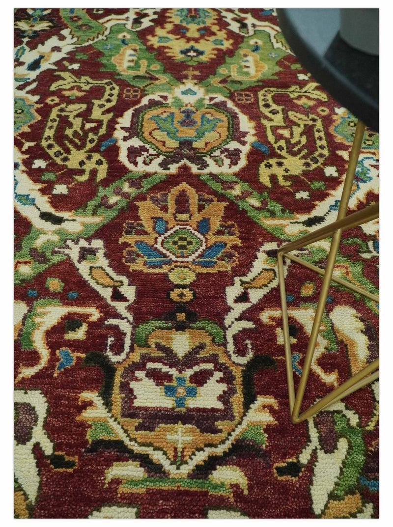 Traditional Large Design Maroon and Green Hand Knotted 8x10 wool area rug - The Rug Decor