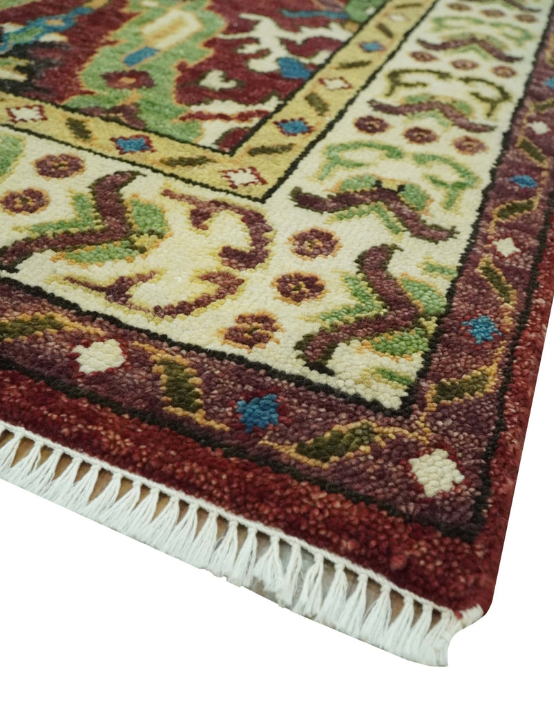 Traditional Large Design Maroon and Green Hand Knotted 8x10 wool area rug - The Rug Decor