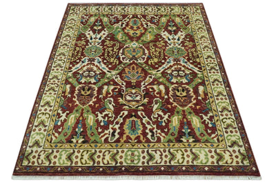 Traditional Large Design Maroon and Green Hand Knotted 8x10 wool area rug - The Rug Decor