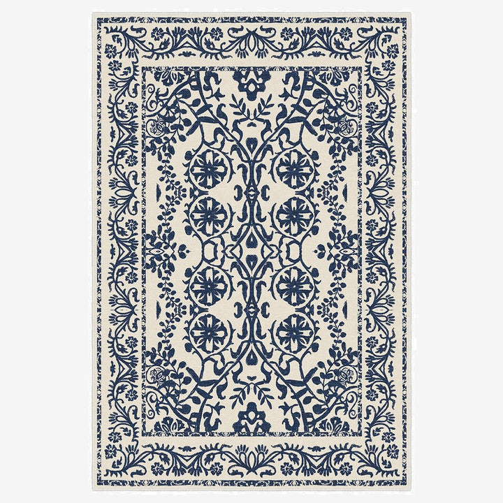 Traditional Leaf's and Flower Blue And Beige Machine Washable Area Rug - The Rug Decor