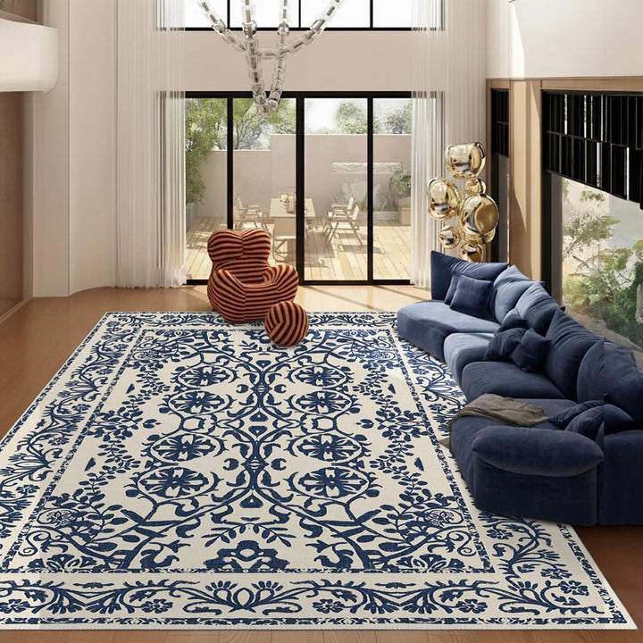 Traditional Leaf's and Flower Blue And Beige Machine Washable Area Rug - The Rug Decor