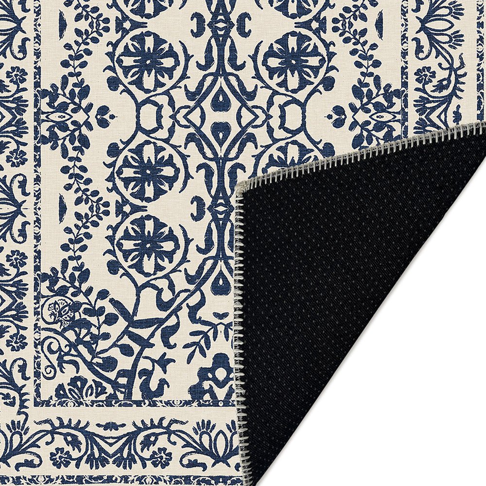 Traditional Leaf's and Flower Blue And Beige Machine Washable Area Rug - The Rug Decor