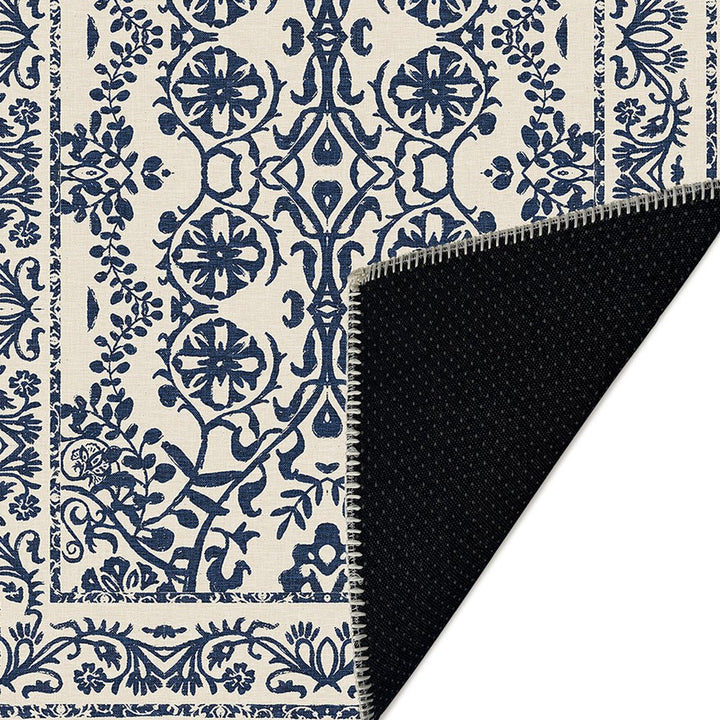 Traditional Leaf's and Flower Blue And Beige Machine Washable Area Rug - The Rug Decor