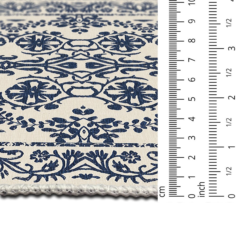 Traditional Leaf's and Flower Blue And Beige Machine Washable Area Rug - The Rug Decor