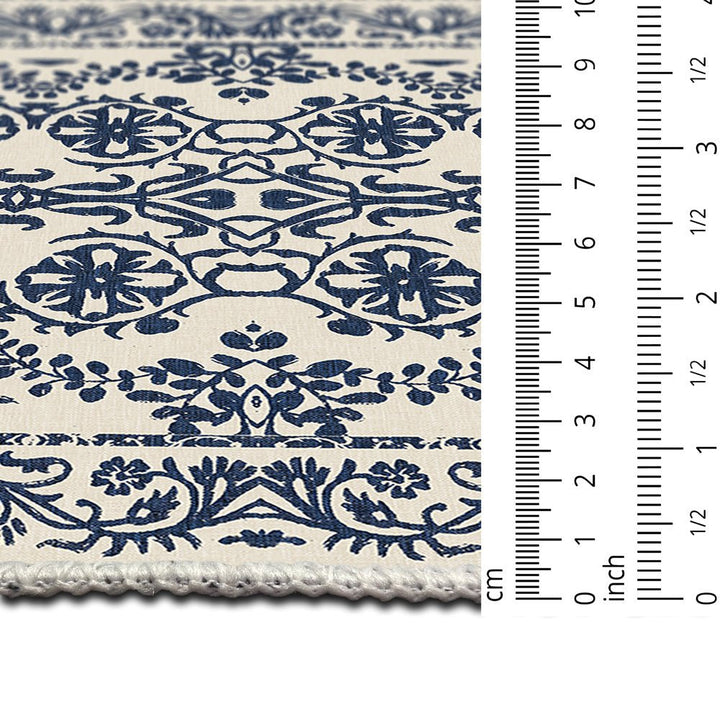 Traditional Leaf's and Flower Blue And Beige Machine Washable Area Rug - The Rug Decor