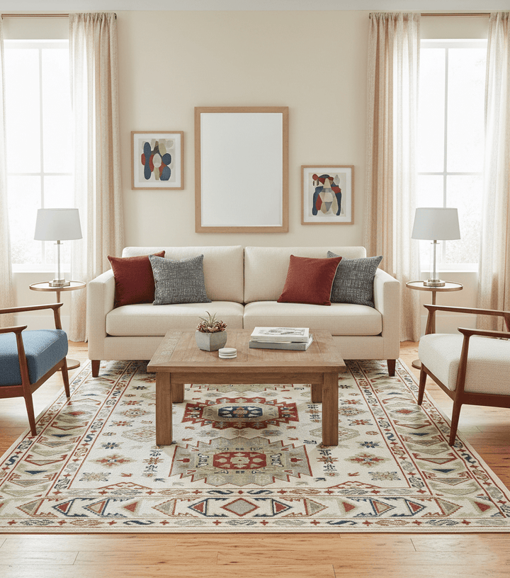 Traditional Mamluk design Ivory, Rust and Olive Hand knotted Multi Size wool rug - The Rug Decor