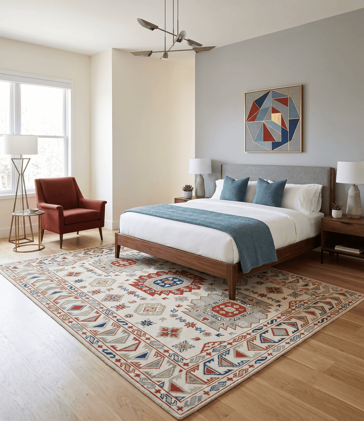 Traditional Mamluk design Ivory, Rust and Olive Hand knotted Multi Size wool rug - The Rug Decor
