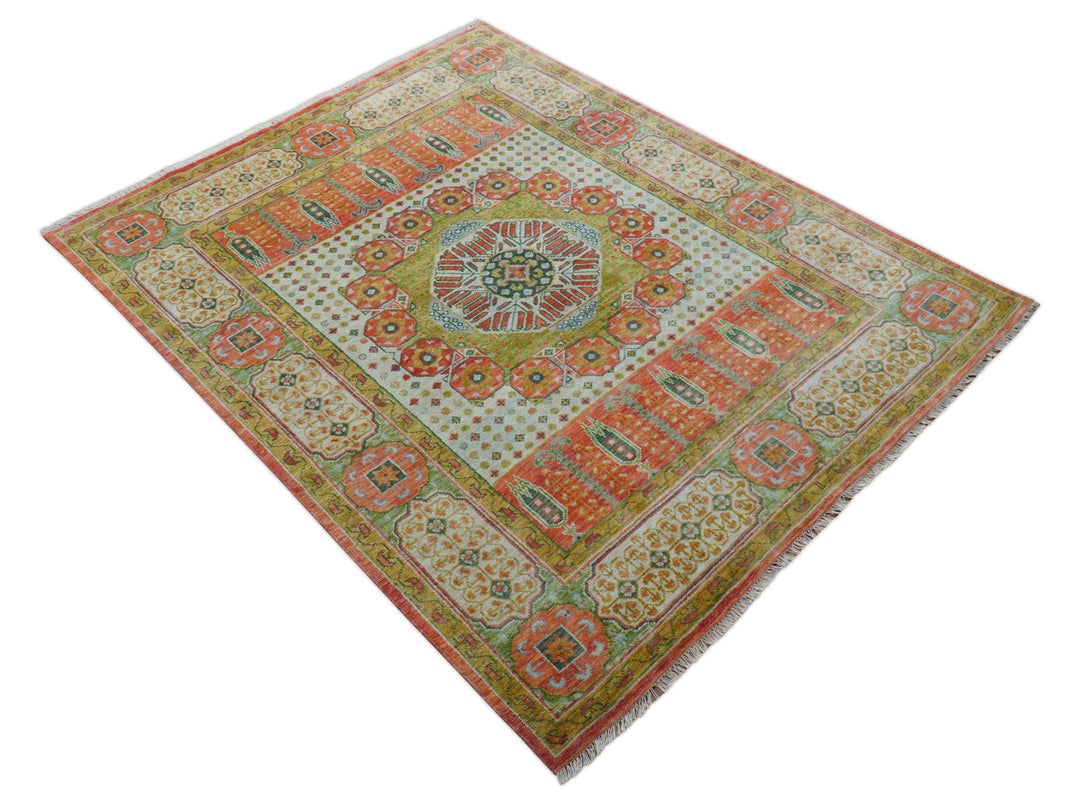 Traditional Mamluk Design Orange Hand knotted 8x10 Wool Rug - The Rug Decor