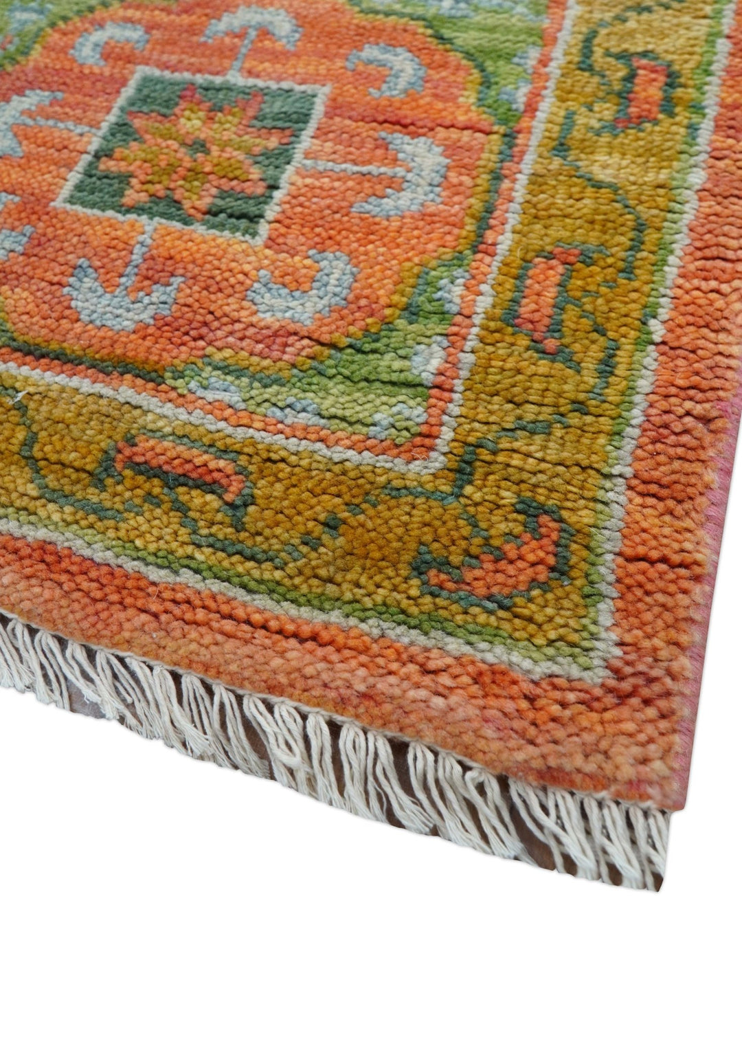 Traditional Mamluk Design Orange Hand knotted 8x10 Wool Rug - The Rug Decor