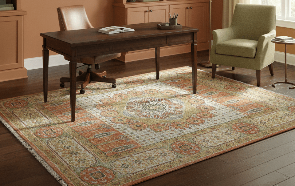 Traditional Mamluk Design Orange Hand knotted 8x10 Wool Rug - The Rug Decor