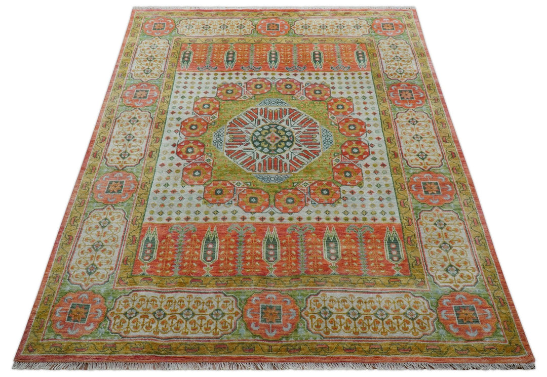 Traditional Mamluk Design Orange Hand knotted 8x10 Wool Rug - The Rug Decor
